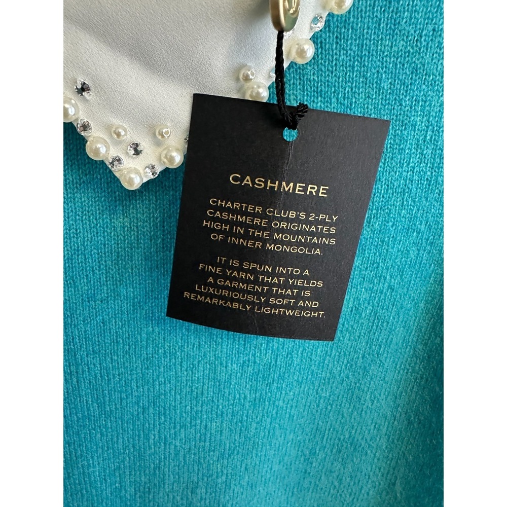 Charter Club Womens Cashmere Size S‎ Teal Sweater Embellished Layered Luxury NWT - Picture 7 of 9